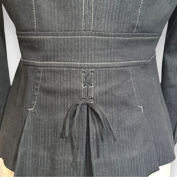 LOFT Black Denim Blazer Suit Jacket with Corset Style Back, Small 6, Office Chic - Picture 3 of 6